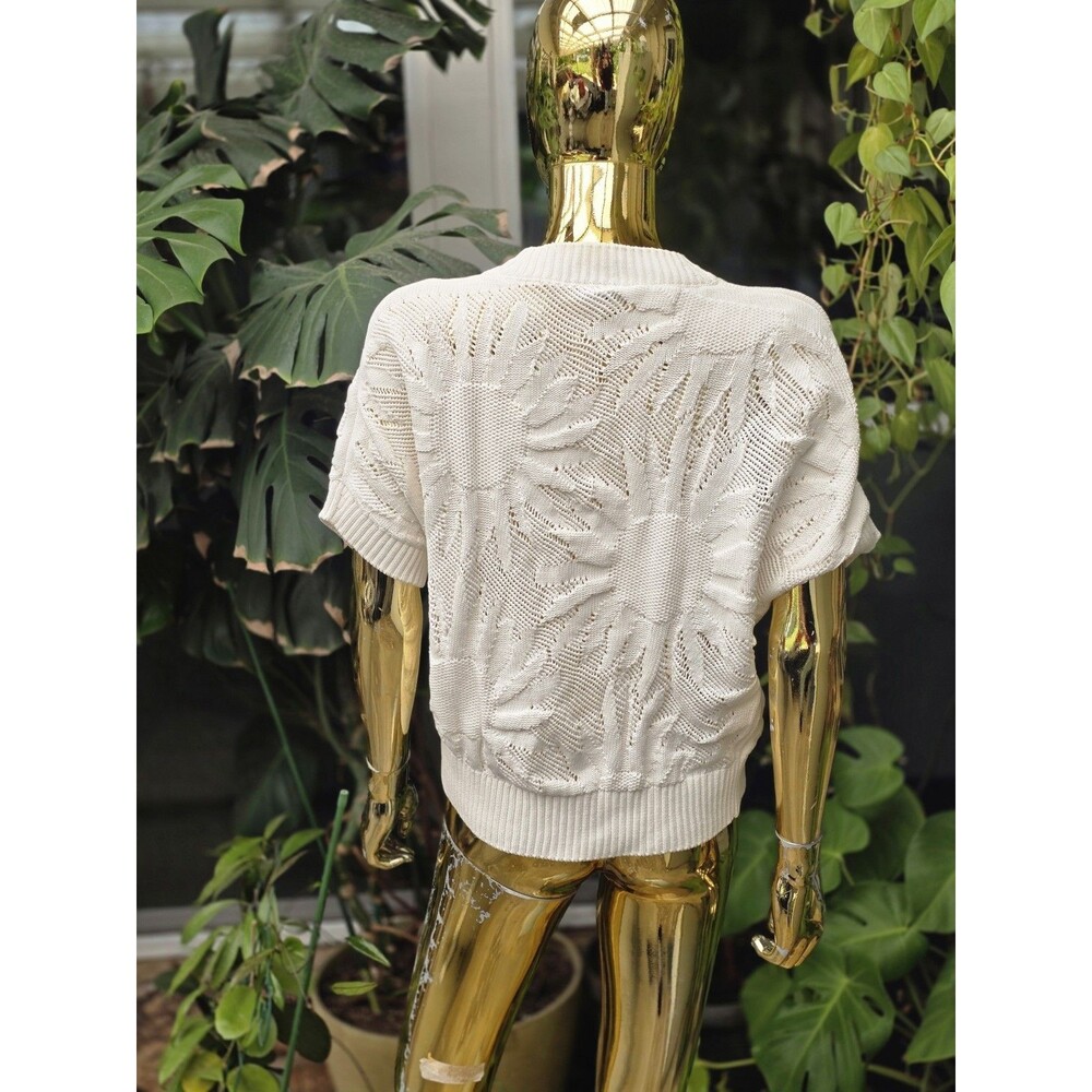 Akris Punto "Hello Sunshine" Cream Knit Short Sleeve Pullover Sweater Size 8 - Picture 3 of 10